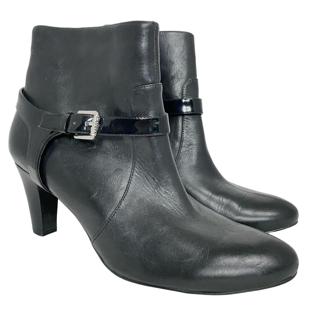 Lauren Ralph Lauren Womens Leather Saida Ankle Boots Booties Buckle Black Sz 10B